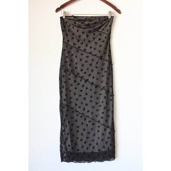 VTG Misty Rose Floral Mesh Overlay Strapless Mini Dress Size M Goth Y2K Rock - Picture 1 of 7